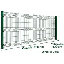 Msy Garden Fenc 10 Adet ( 25 mt ) 100 cm x 250 cm Yeşil Panel Çit 11 Adet Direk ve Montaj Aksesuarları Dahildir