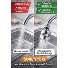 Eco Lounge 360° Döner Krom 3 Fonksiyonlu Musluk Başlığı | Sıçramasız, Basınçlı ve Su Tasarruflu