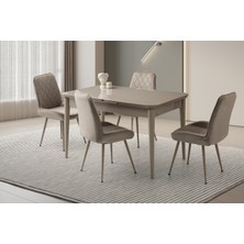 Viento Mobilya Kelebek Tekno Cappicino Highgloss Açılır 130X80 Masa 6 Adet Metal Ayak Fulya Sandalye Masa Takımı