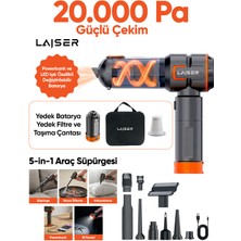 Laiser VT-120 5-In-1 Kablosuz Araç Süpürgesi: 20.000 Pa Güç & Değiştirilebilir 2 Bataryalı (Powerbank ve LED Işık Özellikli)