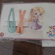 Rapunzel Temalı 3'lü Çocuk Toka Seti - Prenses Figürlü Yan Toka Kombini