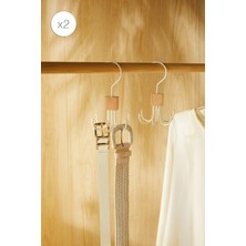 Ocean Home Textile 2 Adet 6 Kancalı Mat Beyaz Kauçuk Kaplamalı Metal Çok Amaçlı Kravat Kemer Aksesuar Askısı 14x7 cm