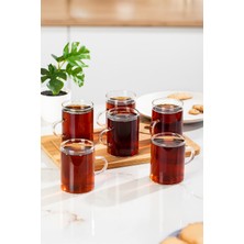 Porsima PBT-789 6lı Borosilikat Isıya Ateşe Dayanıklı Cam Kulplu Çay Bardağı Kahve Bardak Kupa Seti 250ML