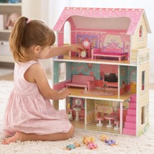 Toha 3 Katlı Ahşap Bebek Evi 10 Parça Aksesuarlı Oyuncak Ev Büyük Boy Kız Çocuk Oyuncağı