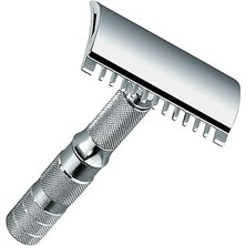 Indispensablely Merkur – 985 – Tıraş Makinesi Tarak Sökülebilir Seyahat – Krom Koruyucu Kılıf Deri