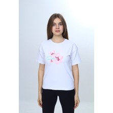 Toontoy Kız Çocuk Sakura Çiçek Baskılı Tişört