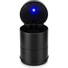 Indispensablely LED Işıklı Araç Küllüğü, Kapaklı Kokusuz Tasarım, Universal Bardaklık Uyumlu, Siyah, 7x9 cm