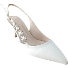 Roksan 2704 Kadın Saten Topuklu Yanı Taş Detaylı Arka Açık Stiletto Ten