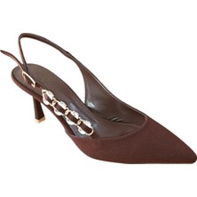 Roksan 2704 Kadın Saten Topuklu Yanı Taş Detaylı Arka Açık Stiletto Kahve