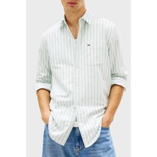 Tommy Jeans Çizgili Pamuklu Regular Fit Uzun Kollu Gömlek Erkek Gömlek DM0DM22790 L5Y