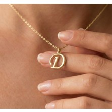Ashak Accessories Kadın 925 Ayar Gümüş Zincirli D Harfi Classic Baş Harfli Harf Alfabe Isim Kolye