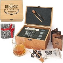 Indispensablely Husband Tasarımlı Ahşap Kutulu Tekli Glasgow Viski Kadeh Seti + 4 Soğutucu Taş Seti