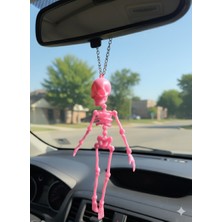 Asi 3D Tasarım Hareketli Pembe Iskelet Dikiz Aynası Aksesuarı ve Anahtarlık 15 cm  2 Adet