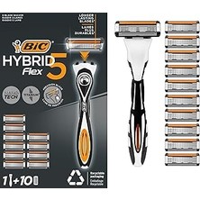Indispensablely Bic Flex 5 Hybrid Tıraş Bıçağı Seti 1 Gövde + 10 Yedek Başlık 5 Bıçaklı Erkek Tıraş Bıçağı