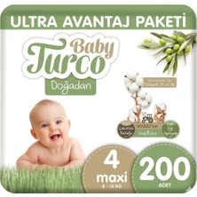 Baby Turco Doğadan Bebek Bezi Ultra Avantaj Paketi Maxi 4 Numara 200 Adet