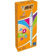 Indispensablely Bic 4 Colours Fun Tükenmez Kalem, 12'li Kutu, 1.0mm Uç, Tek Kalemde Pembe, Mor, Turkuaz Açı
