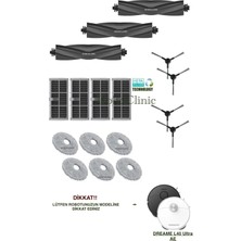 Roboclinic Dreame L40 Ultra Ae Robot Süpürge Uyumlu Yedek Fırça, Hepa Filtre, Mop Seti-17 Parça