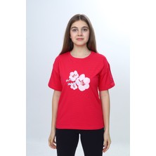 Toontoy Kız Çocuk Sakura Çiçek Baskılı Tişört