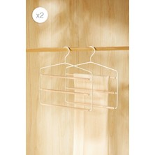 Ocean Home Textile 2'li 3 Katlı Ahşap Destekli Mat Beyaz Renk Metal Giysi Askısı 32 x 36.5 x 0.47 cm