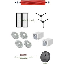 Roboclinic Roborock Qrevo S (Siyah) Robot Süpürge Uyumlu Yedek Fırça, Hepa Filtre, Toz Torba, Mop Seti-11 Parça