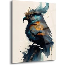 Shiny Art Mavi Altın Macaw Cam Tablo - MOD012