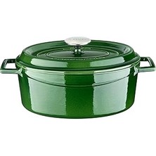 Indispensablely Lava Döküm Oval Tencere Döküm Demir Yekpare Kulplu Serisi Ölçü 21X27CM. Yeşil