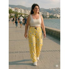 Bukadınca Sarı Papatya Desenli, Lastik Belli, Bol Paça Milan Pantolon