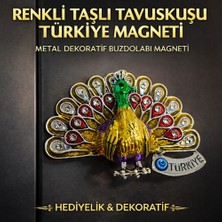 Renkli Taşlı Tavuskuşu Türkiye Magneti – Metal Dekoratif Buzdolabı Magneti