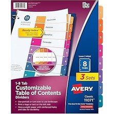 Indispensablely Avery Hazır Index Parçalı, 8-Tab Set, 3 Set (Içindekiler 11071)