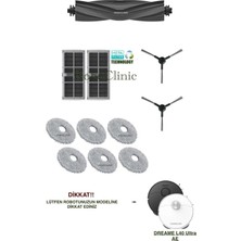 Roboclinic Dreame L40 Ultra AE Robot Süpürge Uyumlu Hepa Filtreli Yedek Fırça ve Mop Seti 11 Parça Plastik