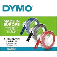 Indispensablely Dymo 3D Plastik Kabartma Şerit (9 mm x 3 Mt), 3'lü Paket, Siyah/kırmızı/mavi - S0847750