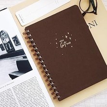 Indispensablely Paperora A5 Spiralli Sert Kapak Keten Düz Çizgisiz Tarihsiz Not Defteri Kahverengi