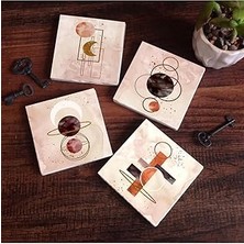 Indispensablely Minimalist Soyut Taş Bardak Altlığı Seti - 4 Parça - Dekoratif, Rustik Mutfak Aksesuarı, 10X10 Cm,