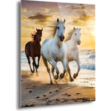 Shiny Art Sahildeki Atlar Cam Tablo - MOD101