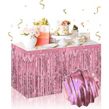 Eco Lounge Kendinden Yapışkanlı Rose Gold Metalize Püsküllü Masa Eteği