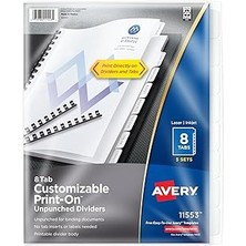 Indispensablely Avery Delinmemiş Baskı Bölücüler, Beyaz, 8 Sekme, 5 Takım (11553)