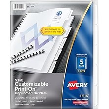 Indispensablely Avery Deliksiz Print On Trennblaetter, Beyaz, 5, 5 Sekme Setleri (11516) Menteşe