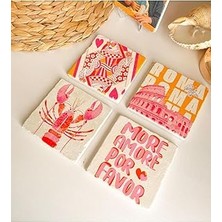 Indispensablely Tasarımlı Bardak Altlığı Roma, Pembe Turuncu Kolezyum, Iskambil Motto Temalı