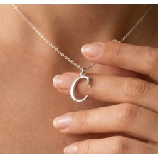 Ashak Accessories Kadın 925 Ayar Gümüş Zincirli C Harfi Classic Baş Harfli Harf Alfabe Isim Kolye