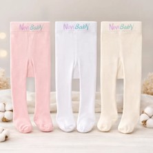 3'lü Bebek Pamuklu Külotlu Çorap, Çocuk Yenidoğan Pamuk Kız Erkek Okul Çorabı, Beyaz Ekru Pembe