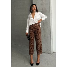 Karsel Leopar Desenli Kamel Kahve Pantolon
