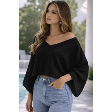 %100 Pamuk  Ön V  Kayık Yaka Salaş Bluz