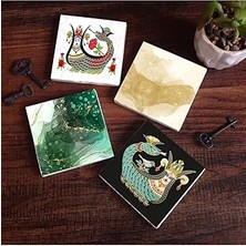 Indispensablely Soyut Sanat, Şahmeran Taş Bardak Altlığı Seti - 4 Parça - Dekoratif, Rustik Mutfak Aksesuarı, 10X10