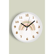 JHAAR Pastel Gökkuşağı Çocuk Odası Modern Duvar Saati - Orta Boyut 25 cm - Beyaz Kasa - Camlı Sessiz