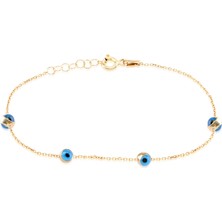 Emiliano Jewellery Emılıano Jewellery Çift Taraflı Nazar Boncuğu Altın Kaplama Gümüş Bileklik