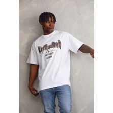 Glam Love Baskılı Oversize T-Shirt - Beyaz -