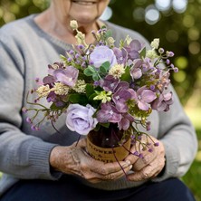 Sedosh Home Vision Ortanca ve Gül Aranjmanı Lila Cam Vazoda Dekoratif