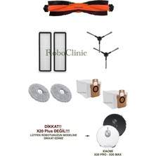 Roboclinic Xiaomi X20 Pro / X20 Max Robot Süpürge Uyumlu Yedek Toz Torbası, Fırça, Hepa Filtre, Mop -9 Parça