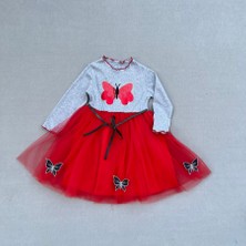 Diji Baby 5-6-7 Yaş Taşlı Kelebek Desenli Kurdela Kuşaklı Astarlı Kız Çocuk Tütü Elbise