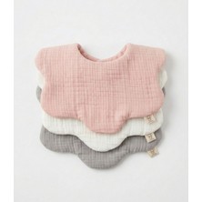 Boho Piccolo Pembe, Gri, Beyaz Çiçek 3’lü %100 Pamuk Organik 8 Kat Müslin Bebek Mama Önlüğü / Salya Önlüğü / Yakalık